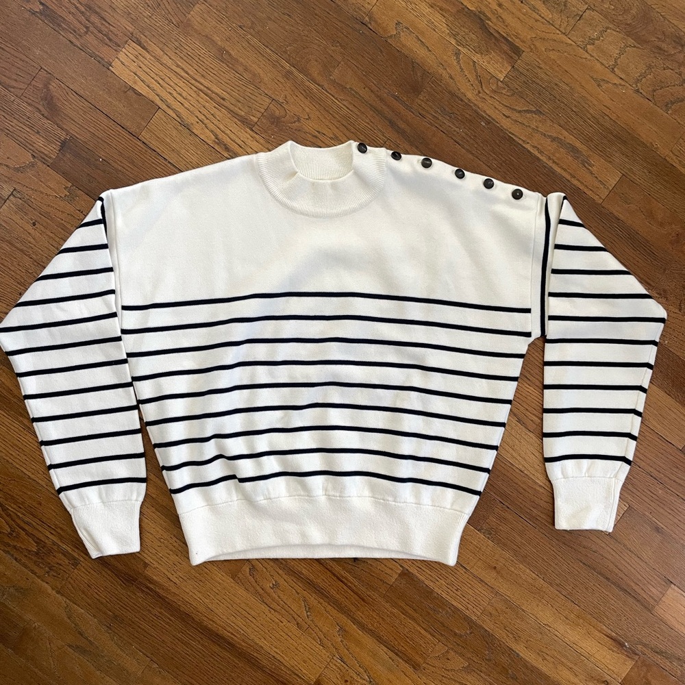 La Maille Sézane Women’s Crewneck Sweater with Black Stripes